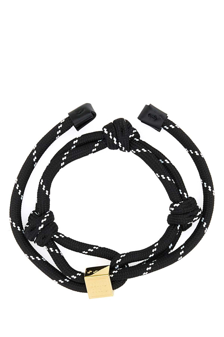 Miu Miu Logo-charm Rope Bracelet In Black