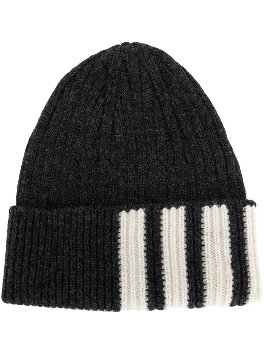 Shop Thom Browne Dark Grey Stripe Beanie Hat