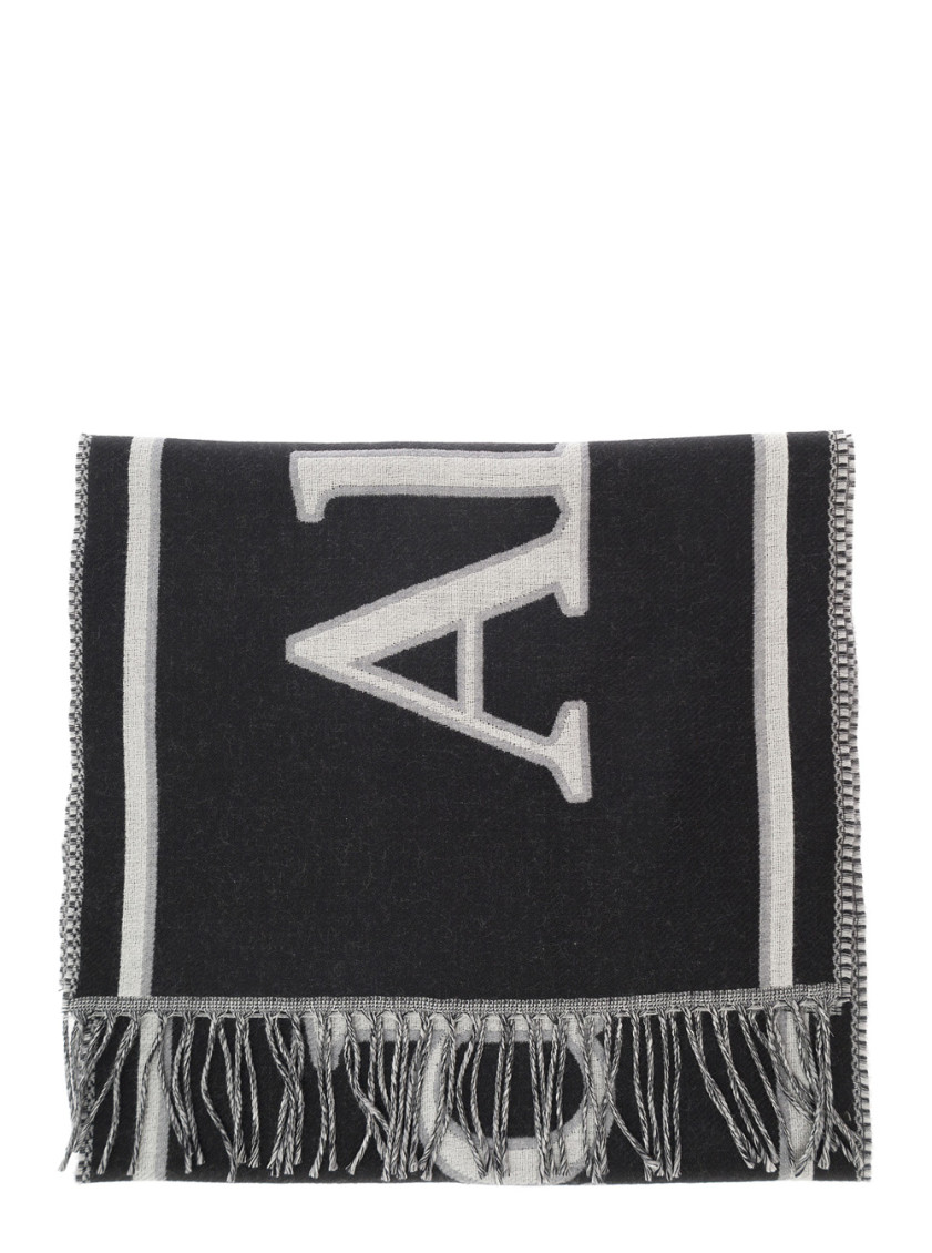 Alexander Mcqueen Black And White Scarf With Varsity Logo In Wool Man In Blackwhite