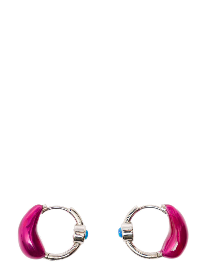 Panconesi 'lava' Silver Hoops Earrings With Fuchsia Detail In Pink