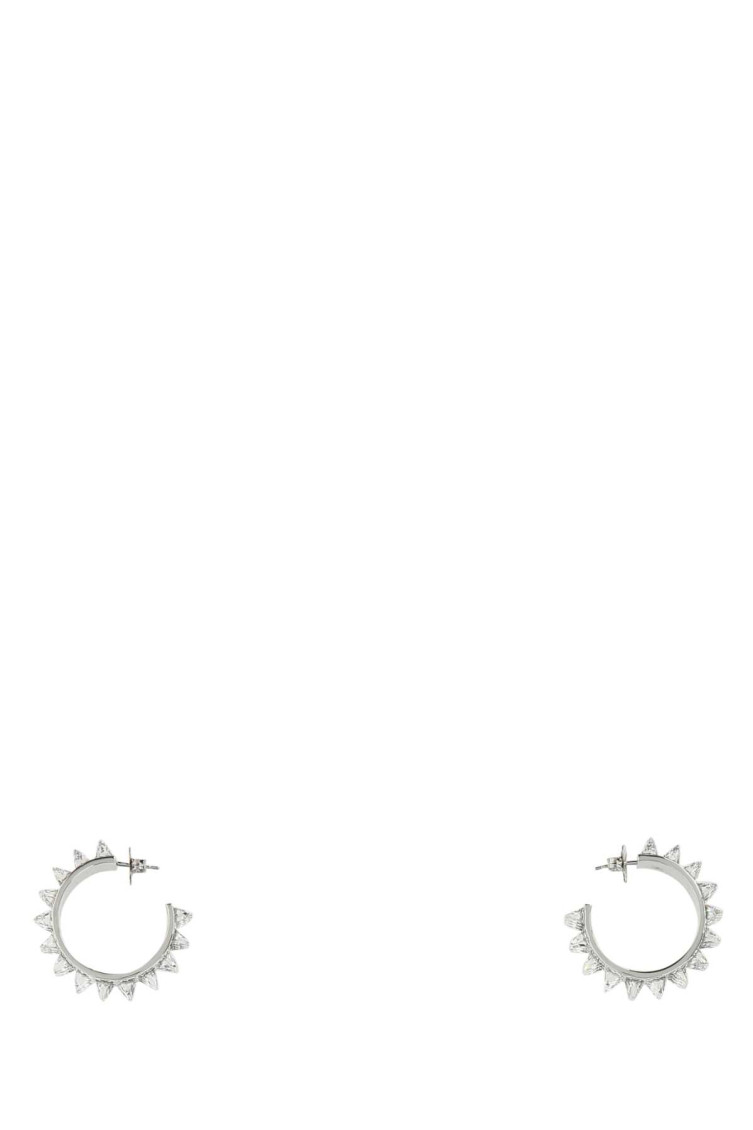 Amina Muaddi Silver Embellished Studded Earrings In Silver