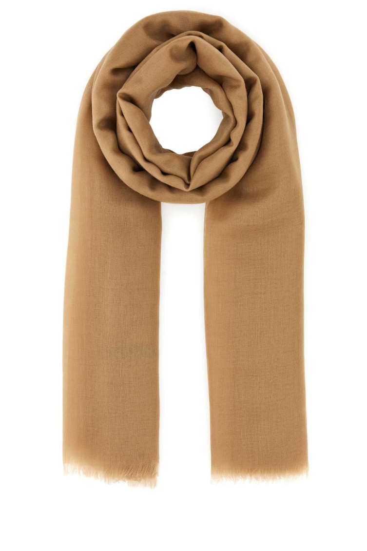 Ferragamo Cashmere Scarf Fringed Hems In Light Brown