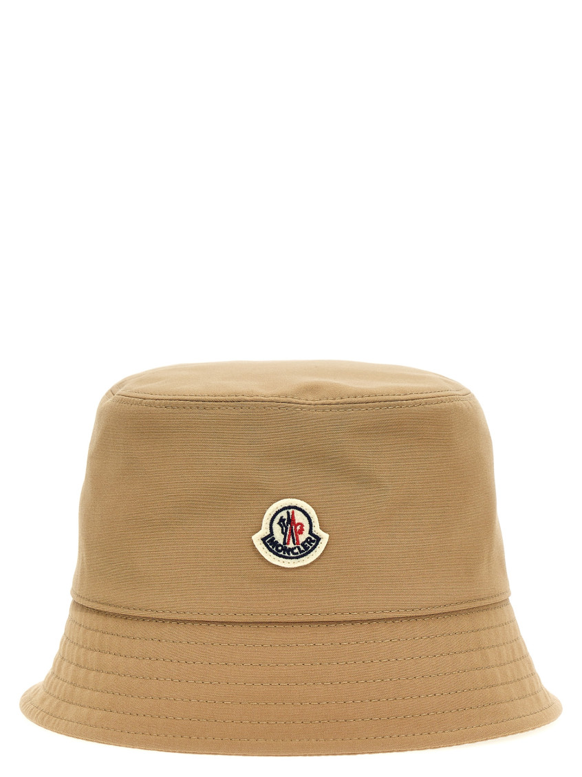 Moncler Logo Bucket Hat With Stitched Brim In Beige
