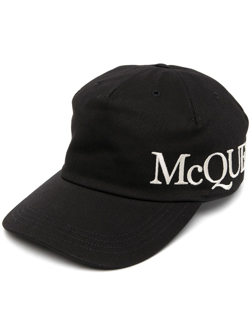 Alexander Mcqueen Oversize Embroidered Mcq Baseball Cap In Black