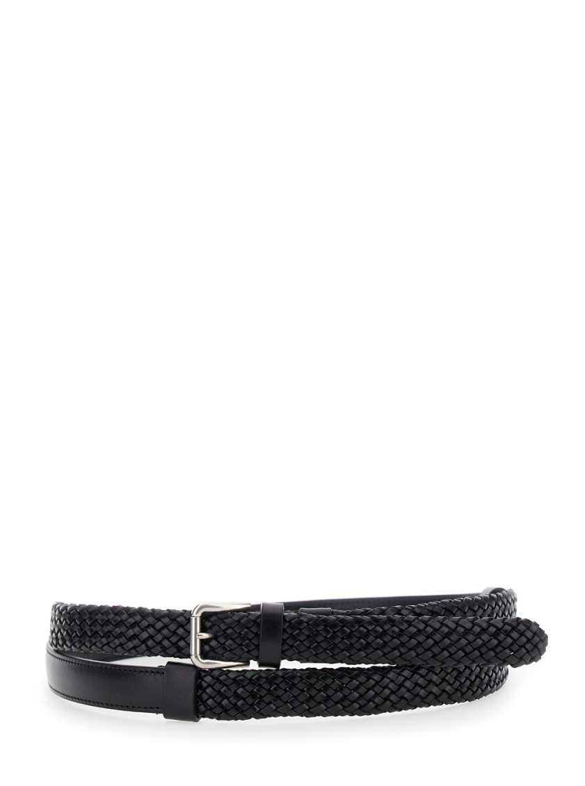 Dolce & Gabbana Black Belt With Buckle Closure And Interwoven Design In Black