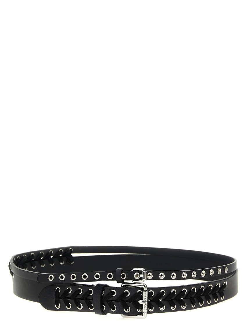 Pinko Ceinture En Cuir Effet Double De 4 Cm Avec Détail De Laçage In Black