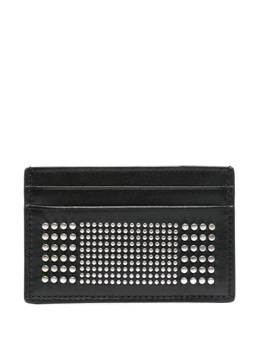 Alexander Mcqueen Black Card-holder With Silver-finished Studs In Leather Man In Black