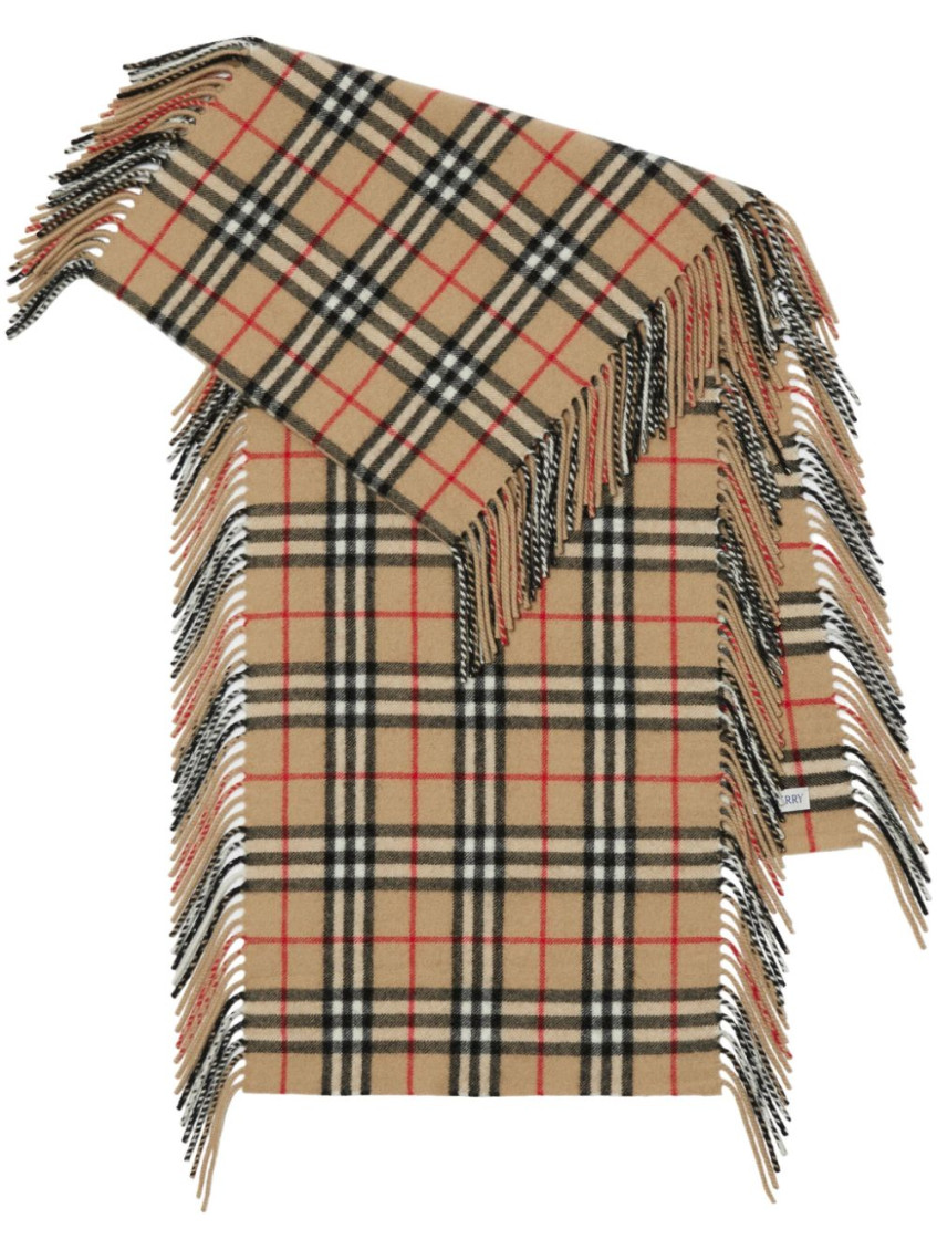 Burberry Check Motif Cashmere Scarf In Beige