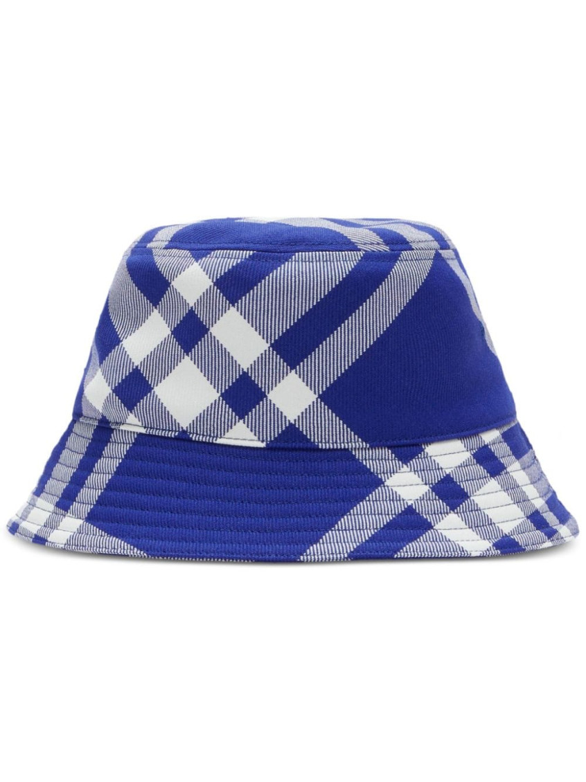 Burberry Checkered Wool Blend Bucket Hat With Two Air Vents In Blue