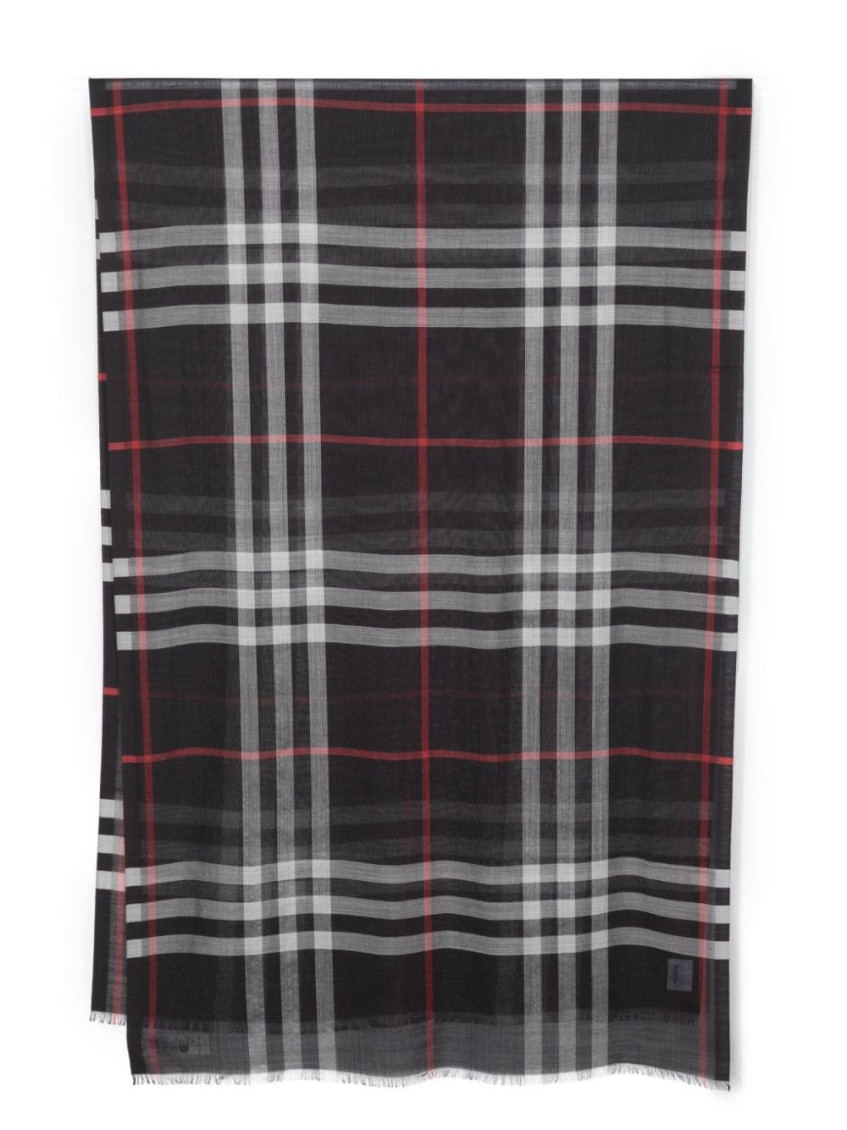 Burberry Blue Giant Check Wool And Silk Blend Scarf In Blue