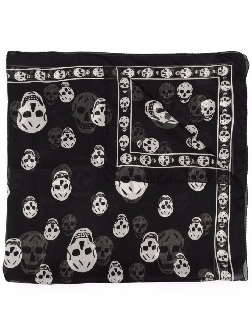 Alexander Mcqueen Wool Scarf With Biker Skull Pattern In Black