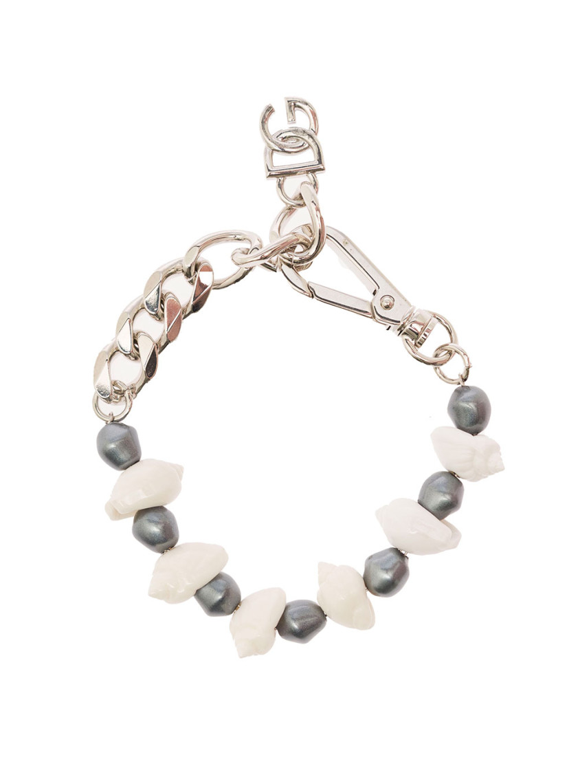 Dolce & Gabbana Silver-colored Bracelet With Shell And Logo Charm In Brass Woman In Pale Gold