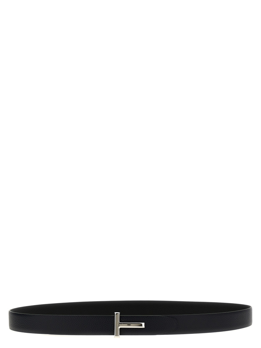 Tom Ford Reversible Grain Leather T Belt For Men In Dual Shades In Navy Blue