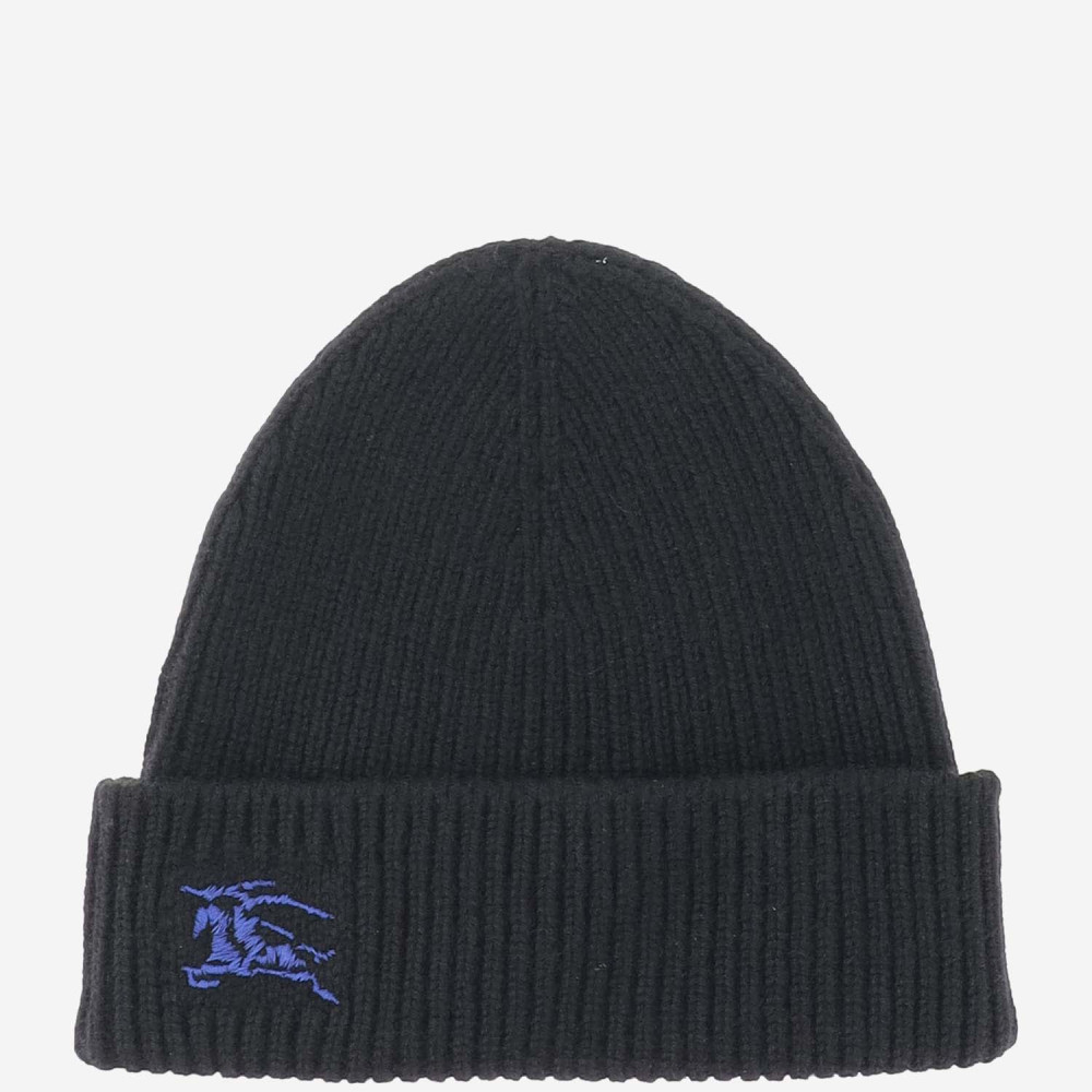 Burberry Black Beanie With Embroidered Ekd Logo On The Front In Cashmere In Black
