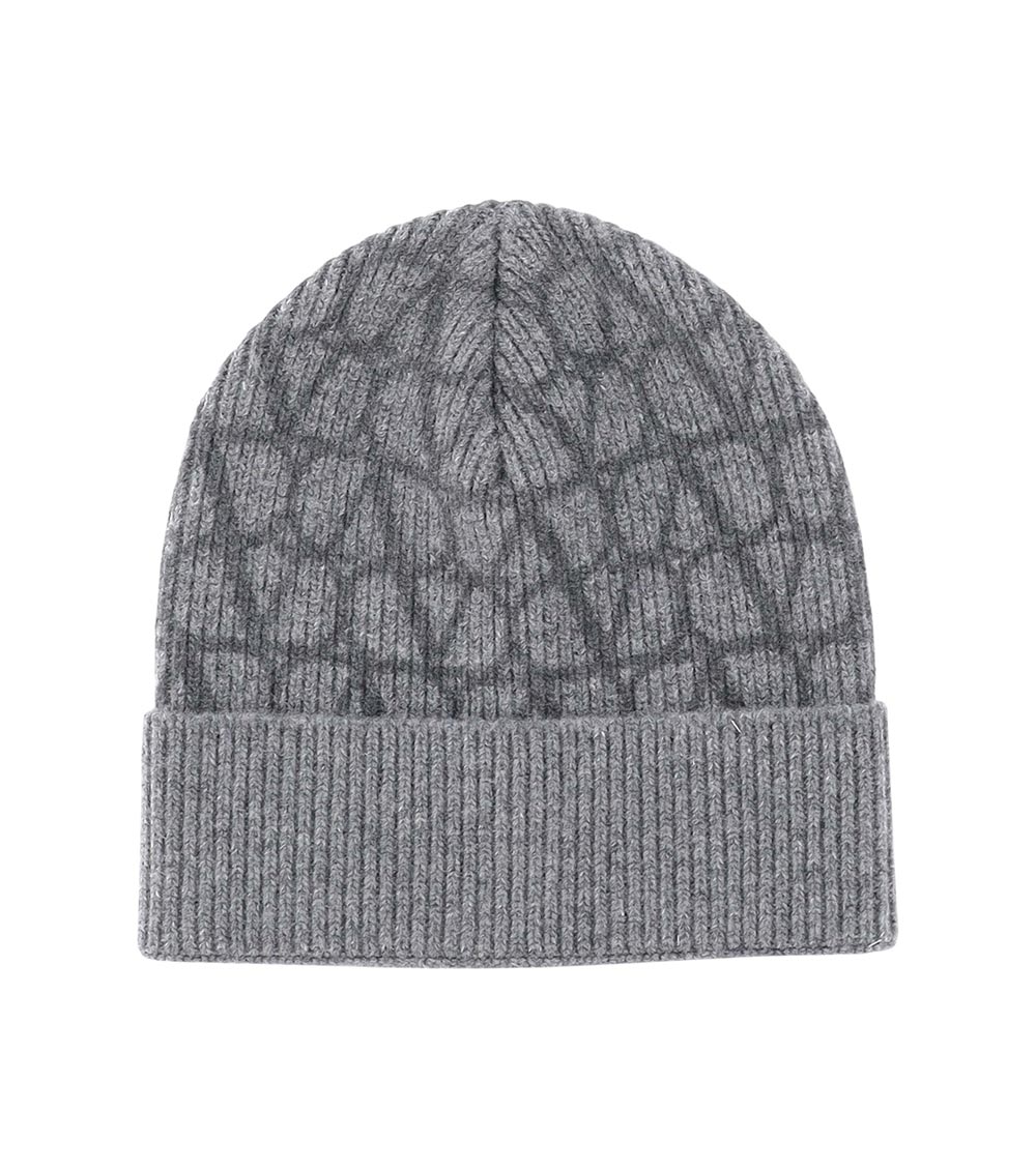 Valentino Wool Beanie With Logo In Grey