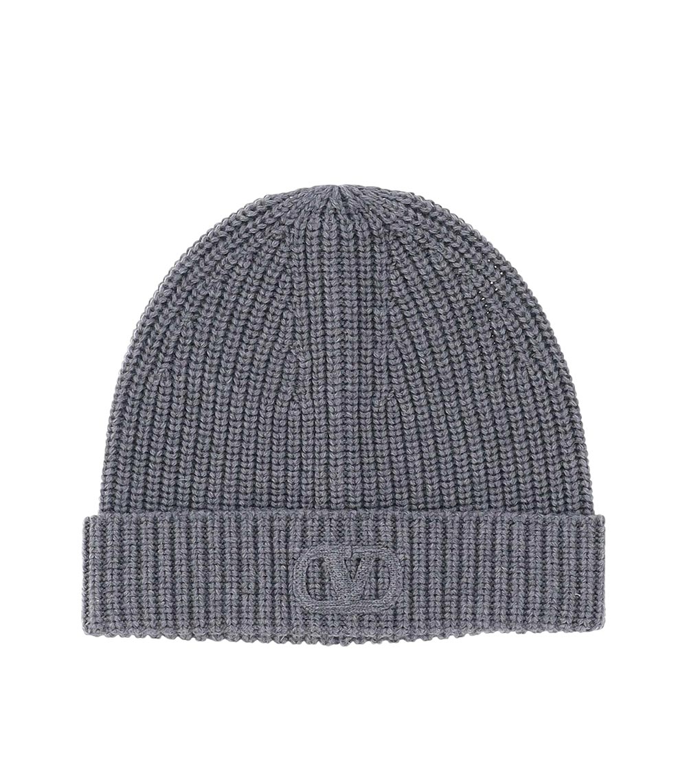 Valentino Garavani Grey Logo Beanie Hat for Men Online USA at 