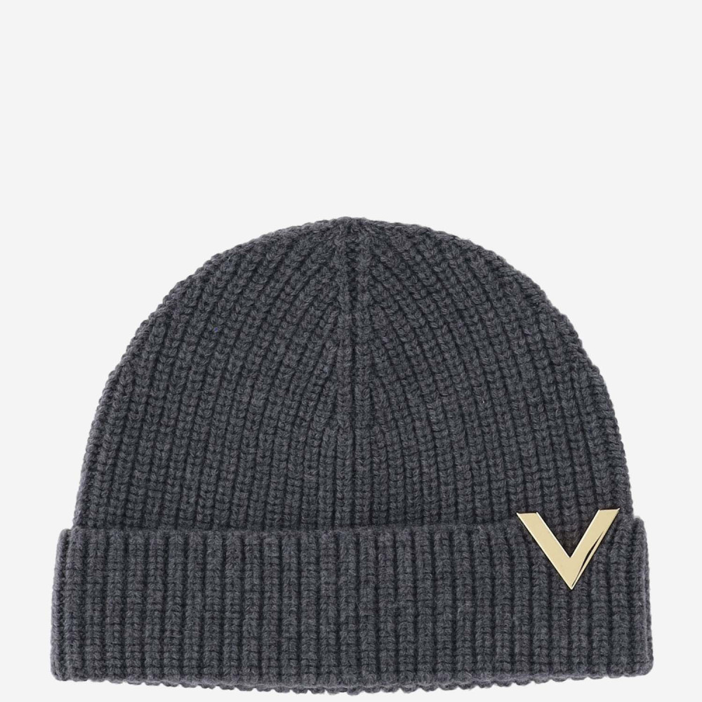 Valentino Grey Logo Beanie Hat In Grey