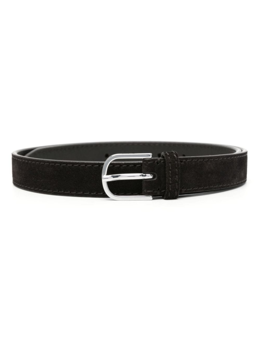 Totême Logo-engraved Suede Belt In Dark Brown