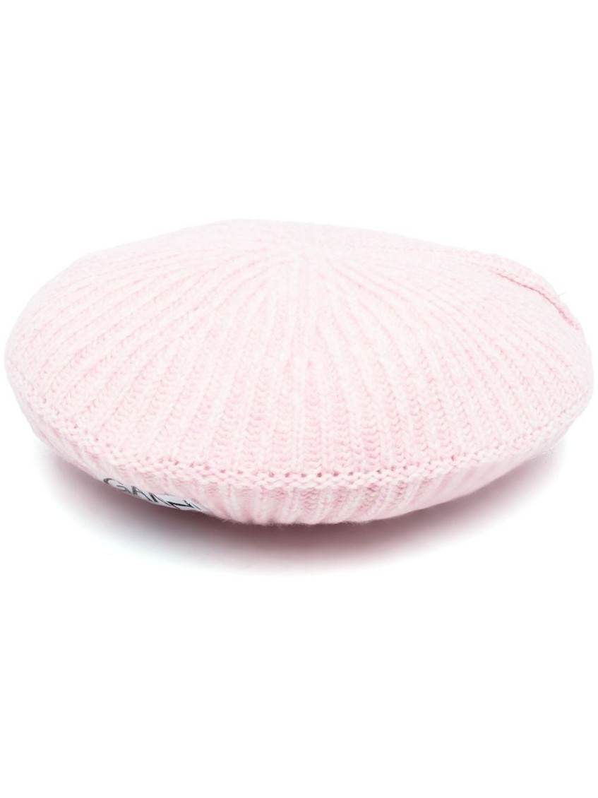 Ganni Logo Wool Ribbed Hat In Light Pink