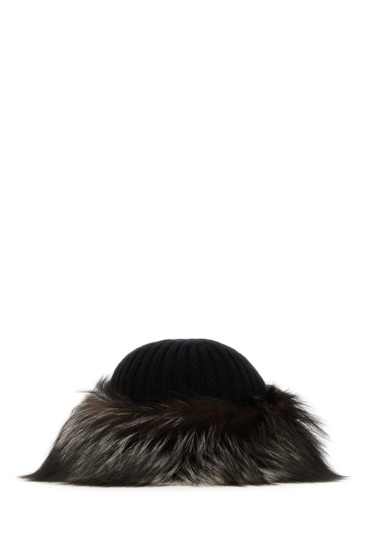 Prada Knitted Woolen Cap In Black