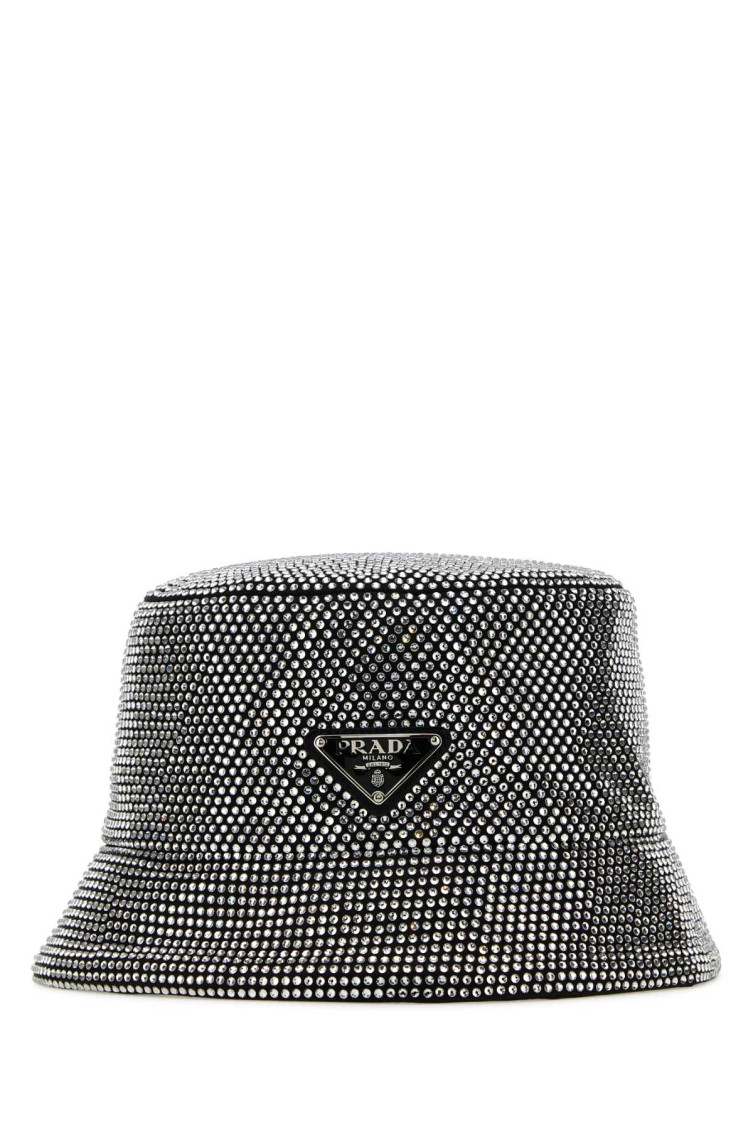 Prada Black Silver Embellished Stud Bucket Hat for Women 