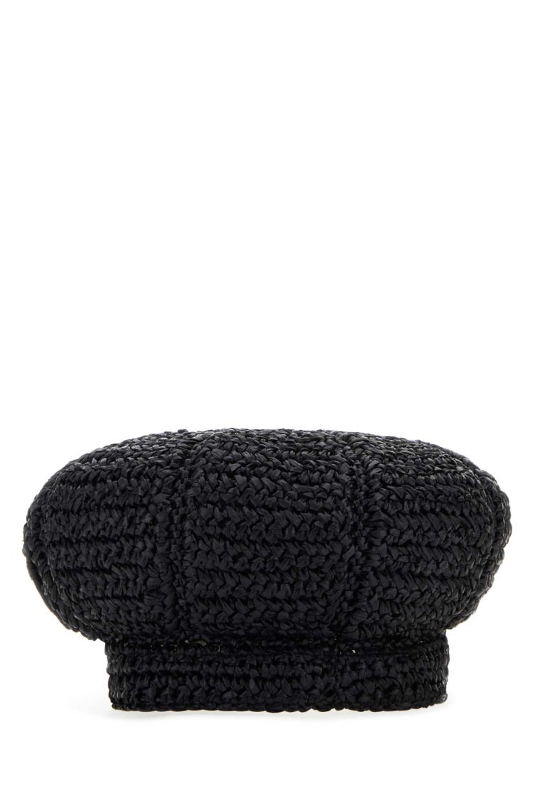Prada Woman Black Rafia Baker Boy Hat In Black