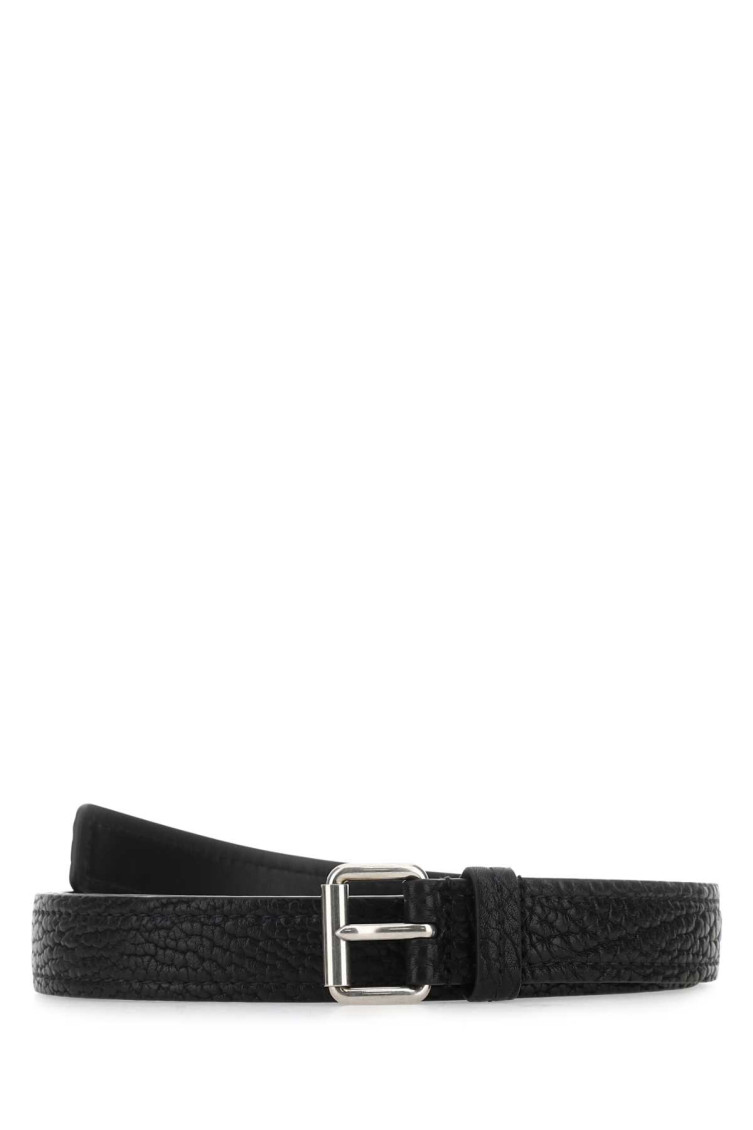 Prada Men Black Leather Belt In Black