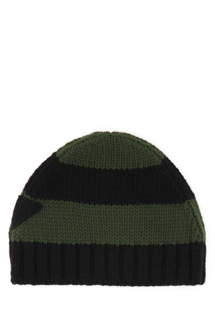 Prada Green Black Striped Beanie Hat In Multicolor