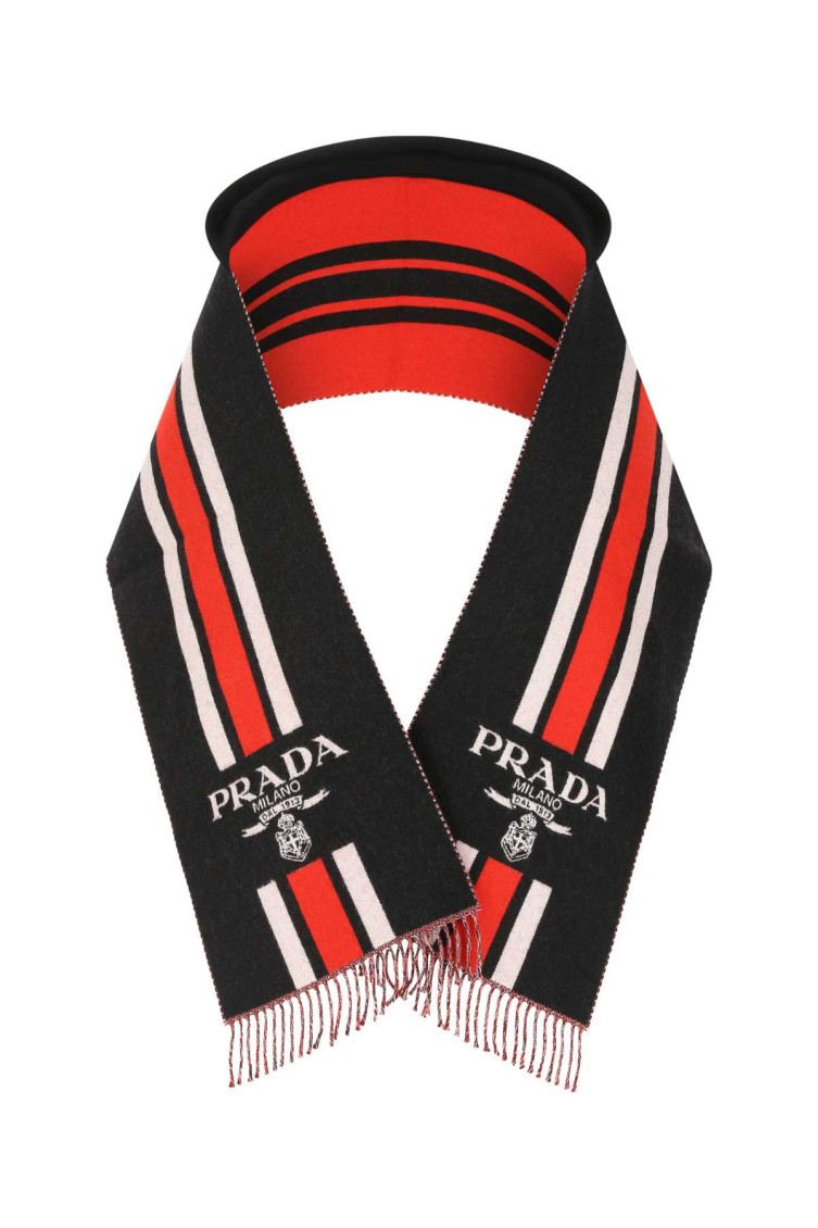 Prada Black Embroidered Wool Scarf for Women Online USA at Darveys.com