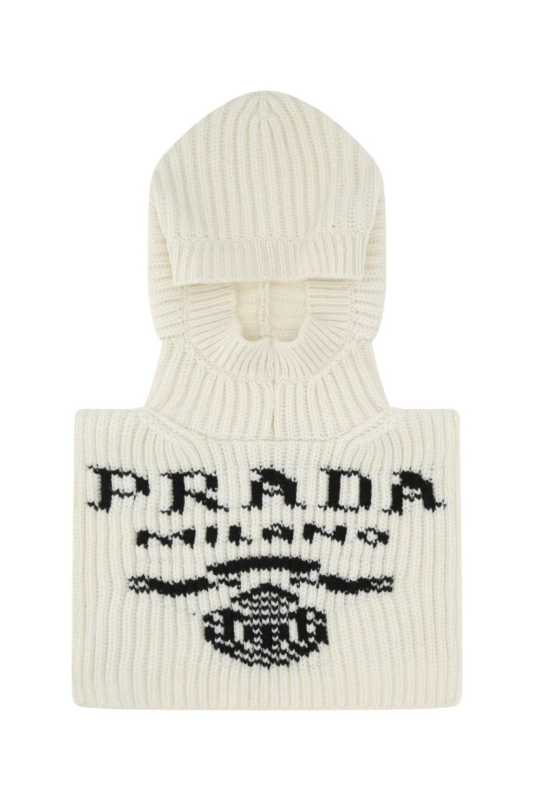 Prada Women's Ivory Cashmere Balaclava In White