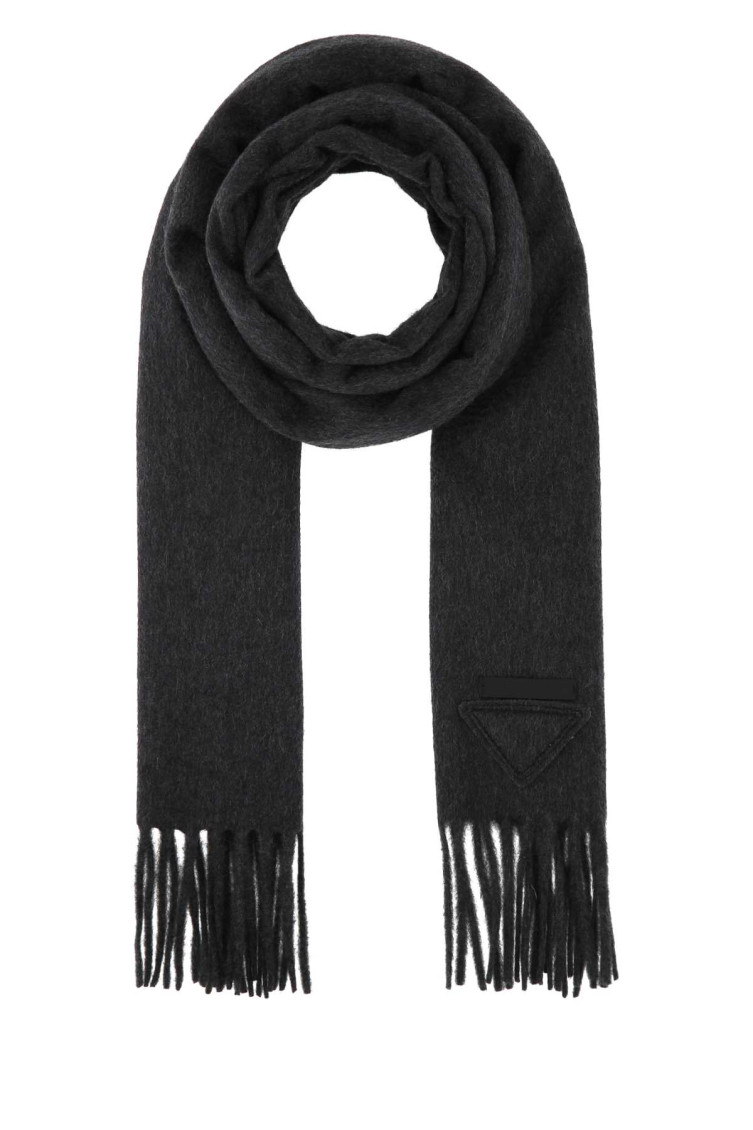 Prada Fringed Hem Twilight Scarf In Dark Grey