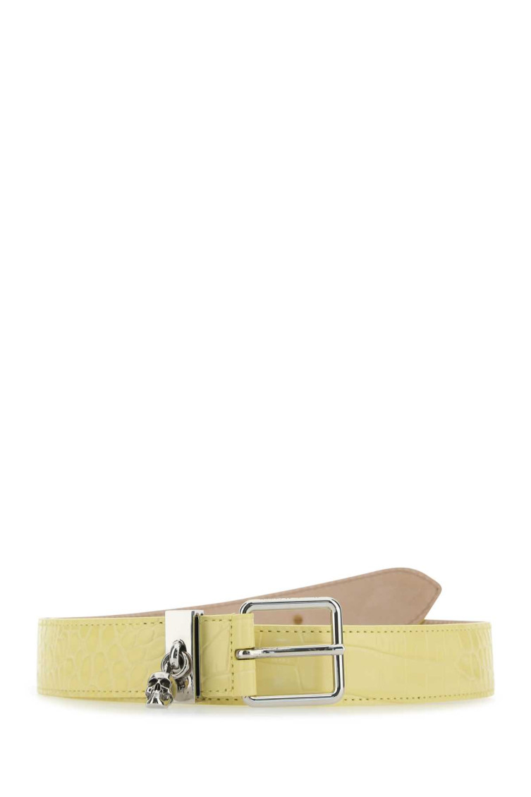 Alexander Mcqueen Light Yellow Skull Keeper Belt In Light Yellow