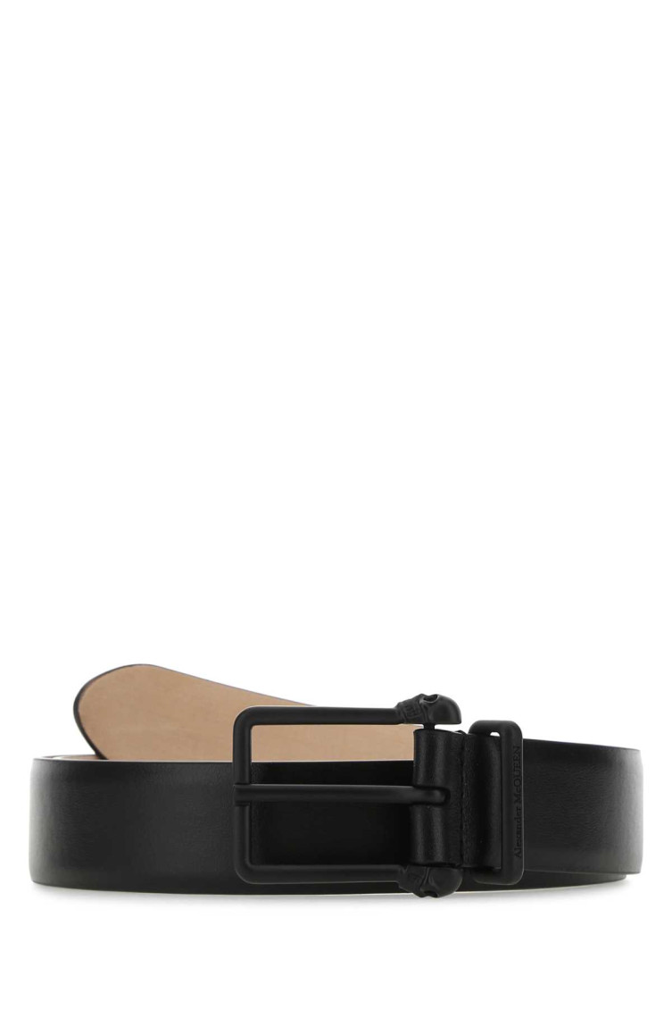 Alexander Mcqueen Front Logo Buckle Belt In Black