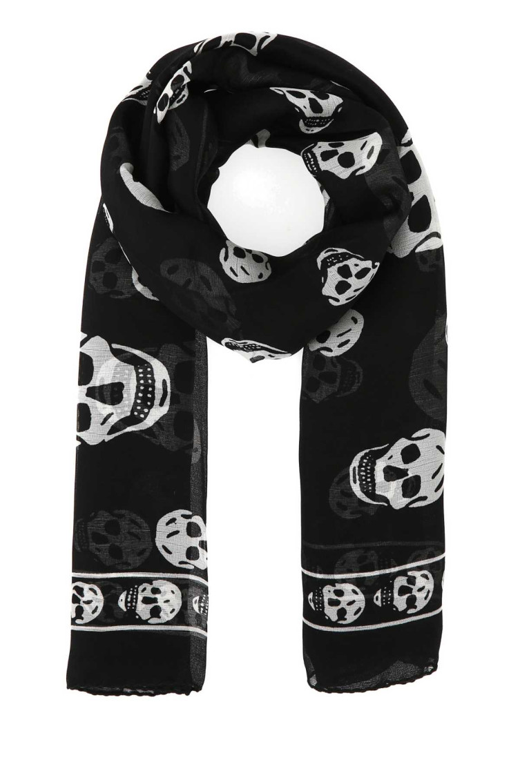 Alexander Mcqueen Men's Skull Printed Raffia Scarf In Black