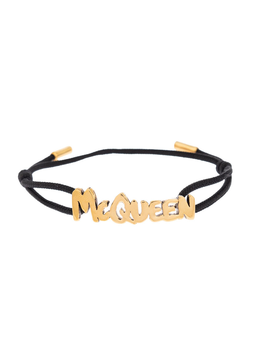 Alexander Mcqueen Logo Lettering Adjustable Bracelet In Black