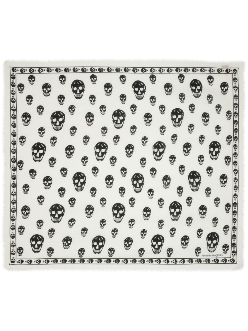 Alexander Mcqueen Classic Silk Chiffon Skull Scarf In White