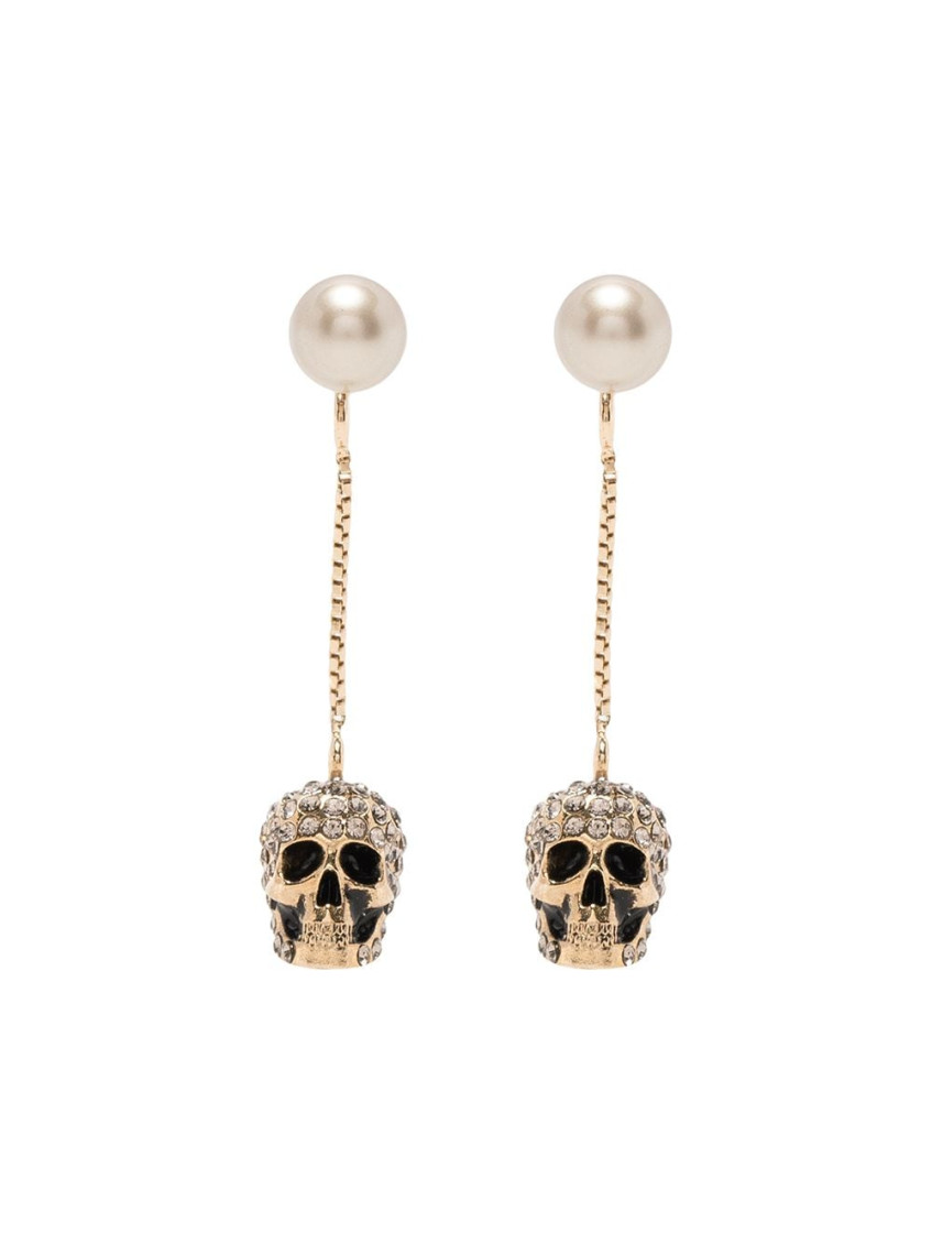 Alexander Mcqueen Golden Skull Pave Earrings In Golden