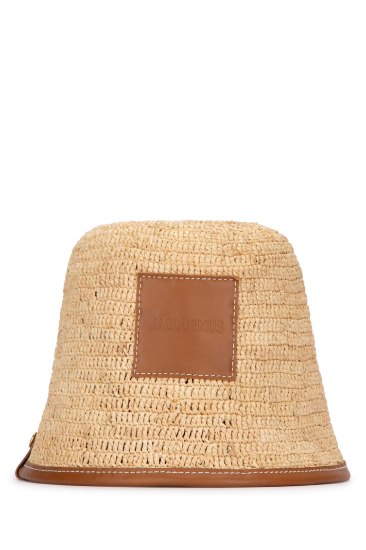 Jacquemus Wide Brim Straw Hat With Leather Trim In Natural