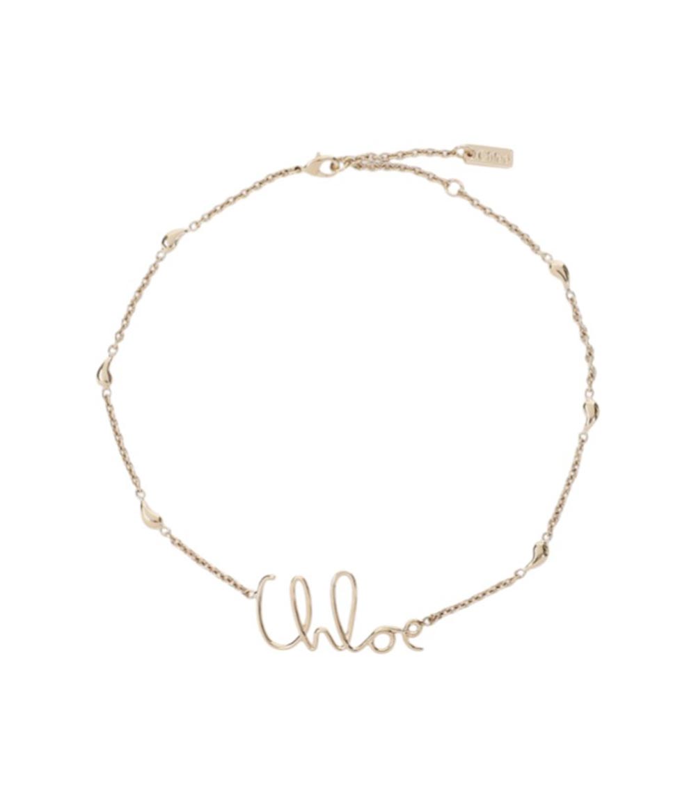 Chloé Golden Vintage Logo Pendant Necklace In Golden