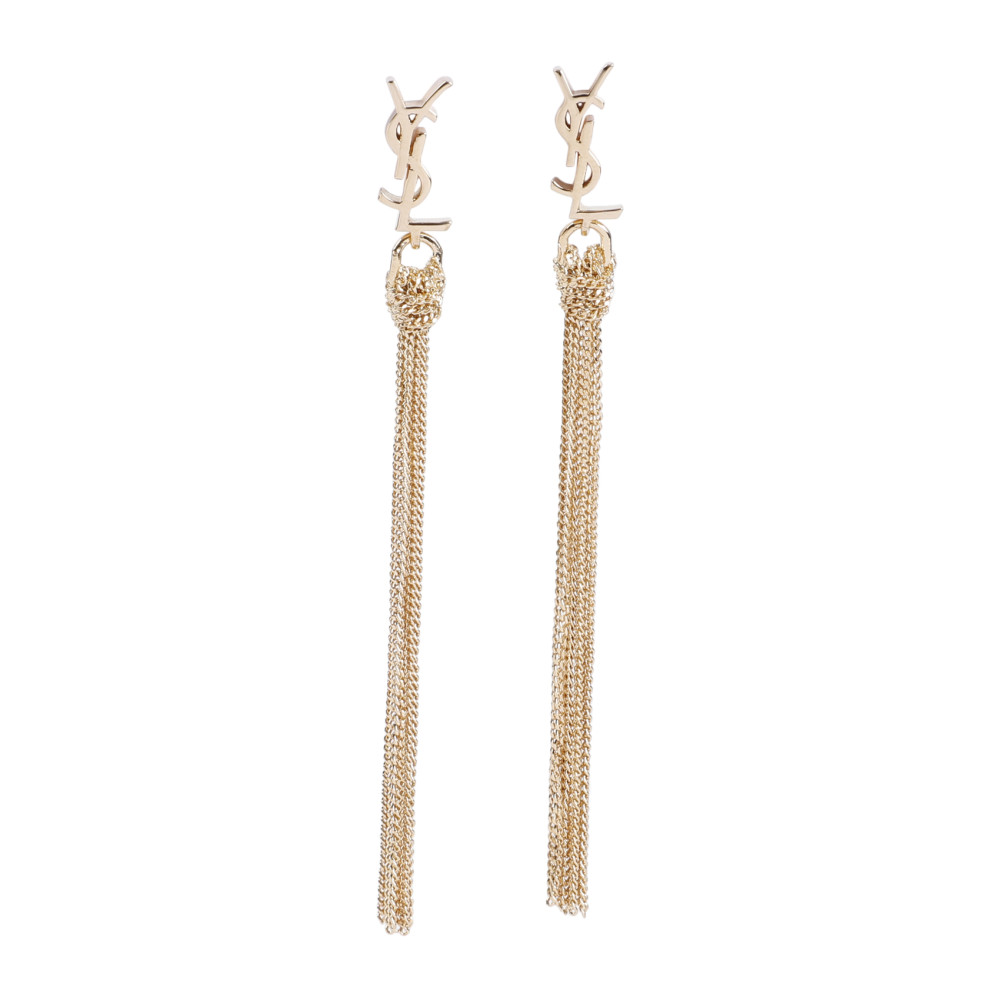 Saint Laurent Cassandre Tassel Pendant Earrings In Golden