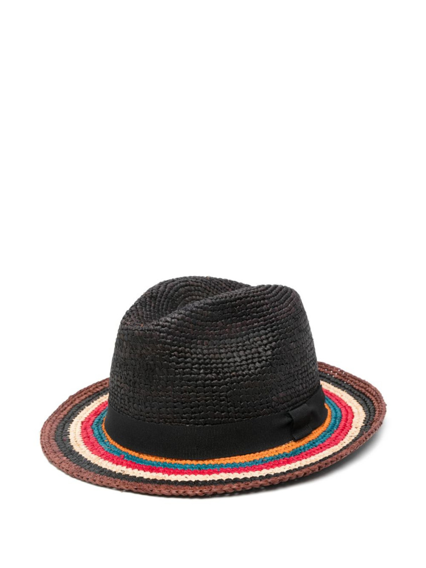 Paul Smith Black Signature Stripe Straw Trilby Hat