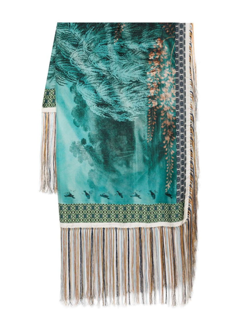 Shop Pierre-louis Mascia Teal Blue Printed Silk Scarf