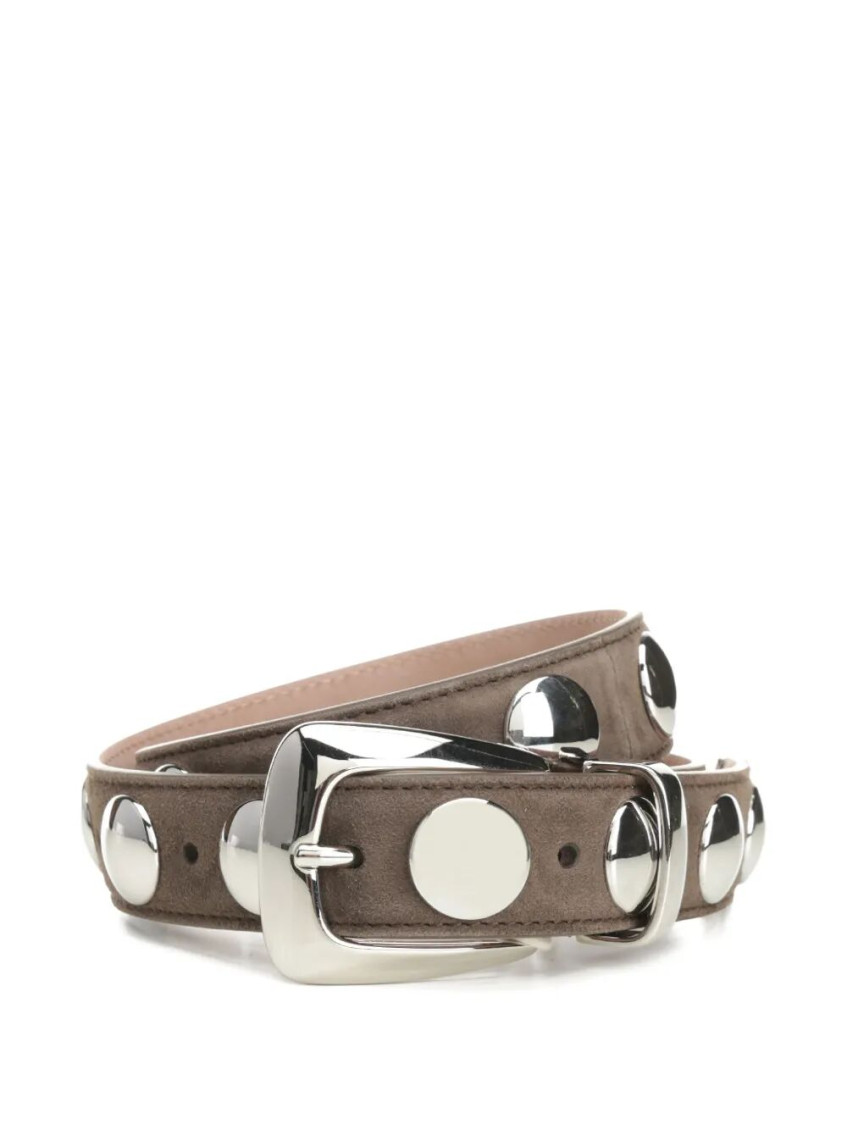 Khaite Benny Studded Leather Belt In Brown