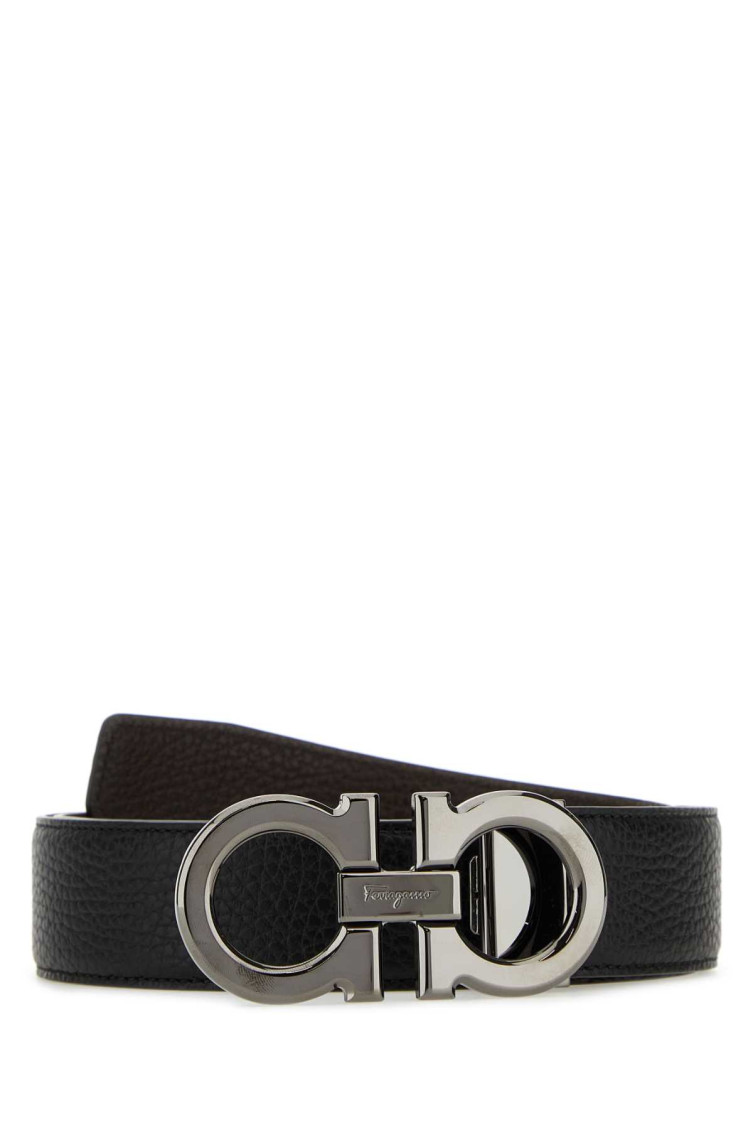 Ferragamo Adjustable Reversible Leather Belt With Textured Finish