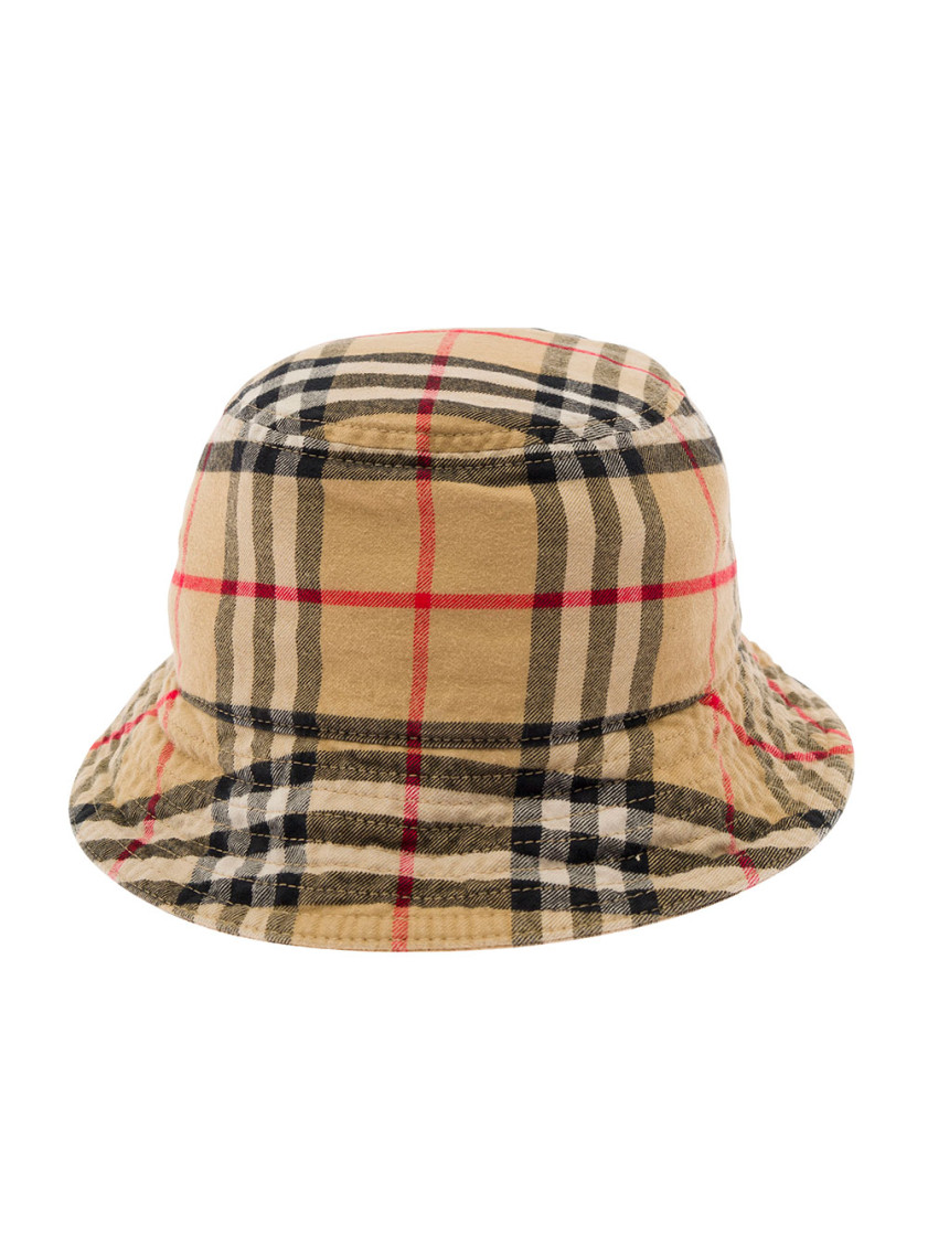 Burberry Beige Bucket Hat With Check Motif In Cotton Man In Beige