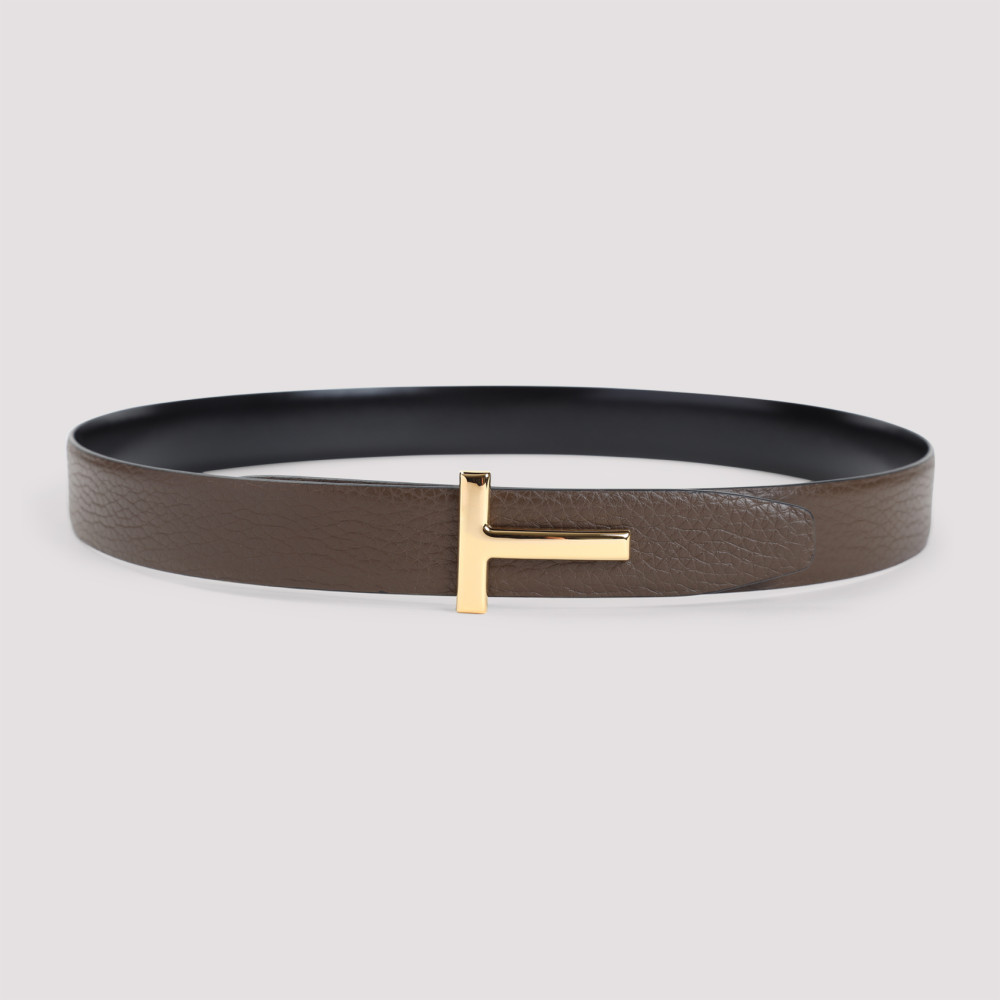 Tom Ford Reversible Belt With Logo Plaque In Brown