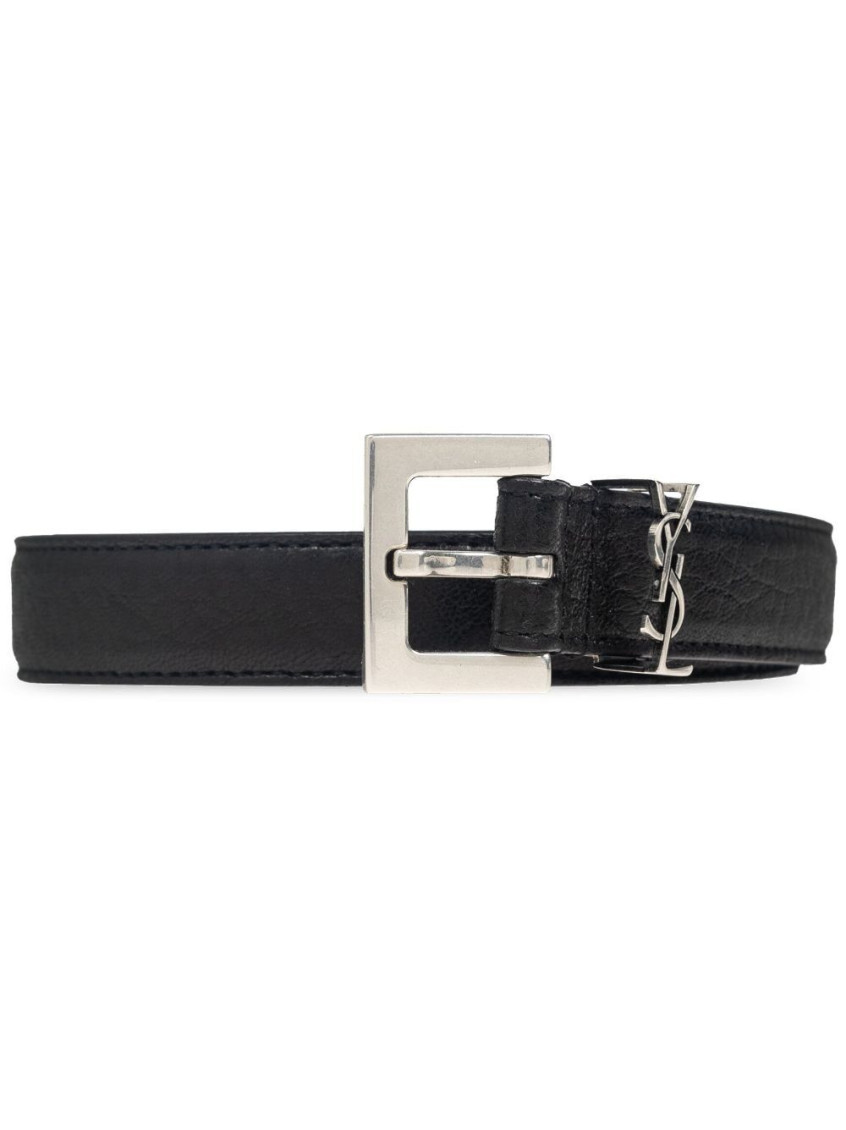 Saint Laurent Black Logo Keeper Belt In Black