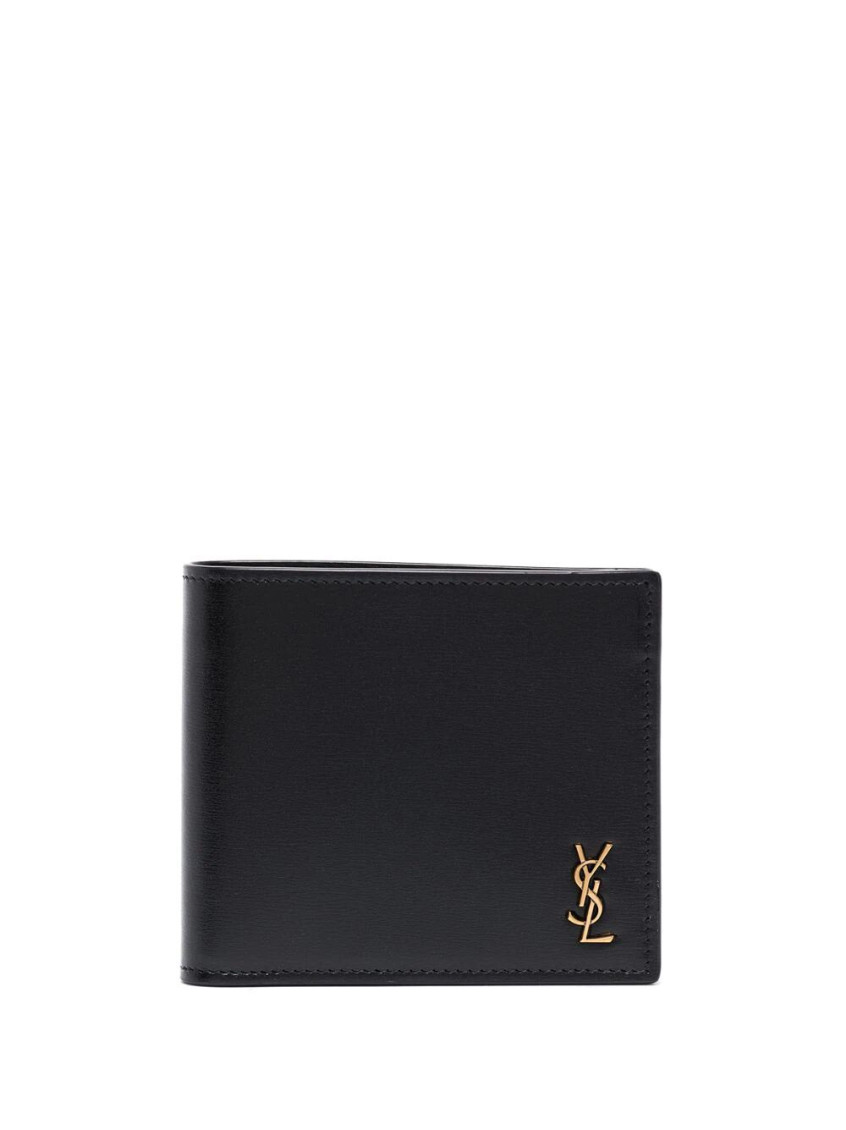 Saint Laurent Brushed Leather Black Wallet In Black