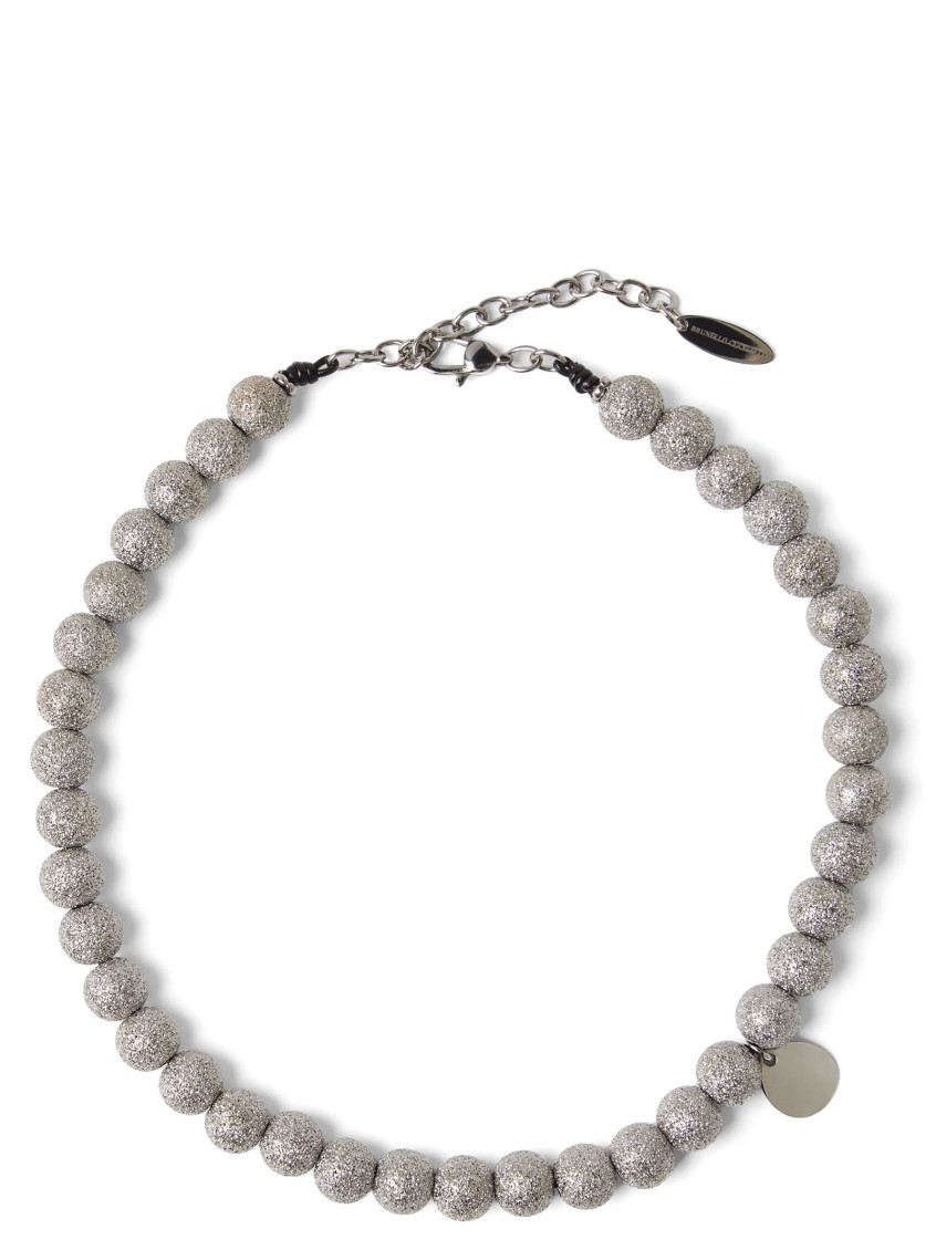 Brunello Cucinelli Shimmer Bead Necklace In Silver