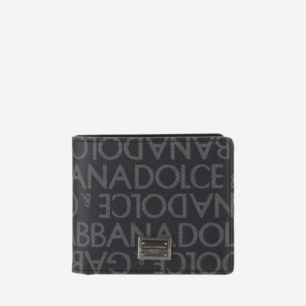 Dolce & Gabbana Coated Canvas Wallet With With All-over Logo In Black